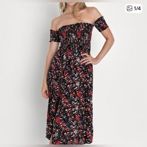Lulu’s Chic Off-Shoulder Floral Midi Dress